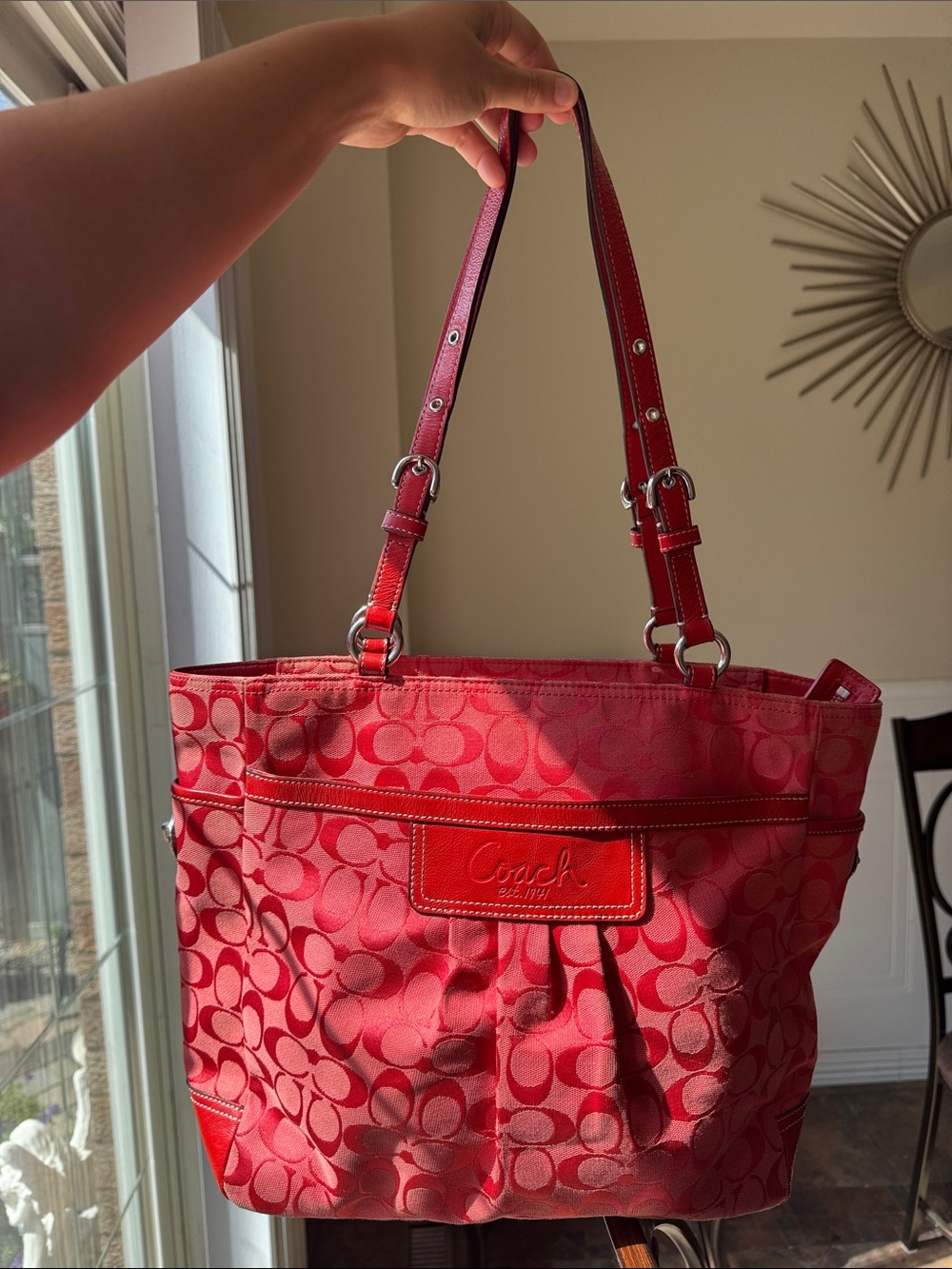 Coach Red Signature Jacquard Tote